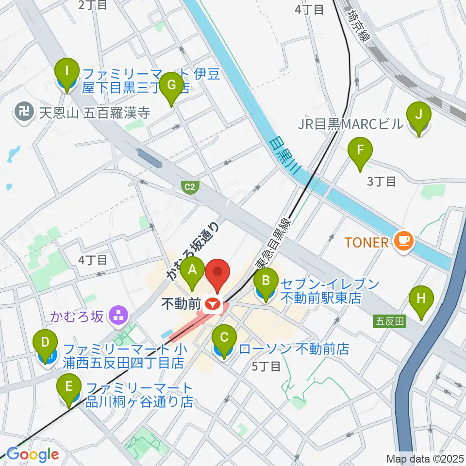 ピアノスタジオノア 目黒不動前店周辺のコンビニエンスストア一覧地図
