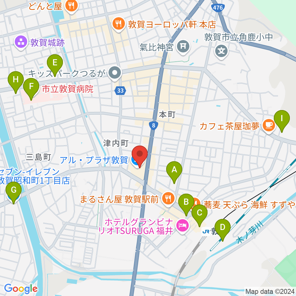 敦賀アレックスシネマ周辺のコンビニエンスストア一覧地図