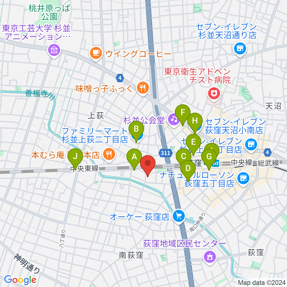 鶴屋弓弦店周辺のコンビニエンスストア一覧地図