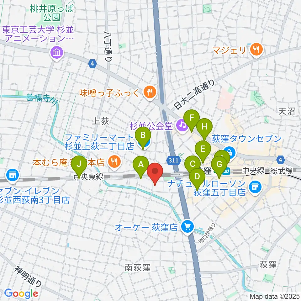 鶴屋弓弦店周辺のコンビニエンスストア一覧地図