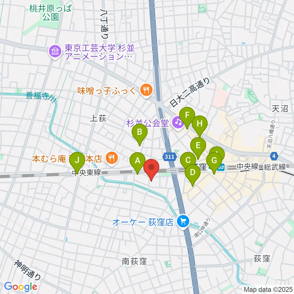 鶴屋弓弦店周辺のコンビニエンスストア一覧地図