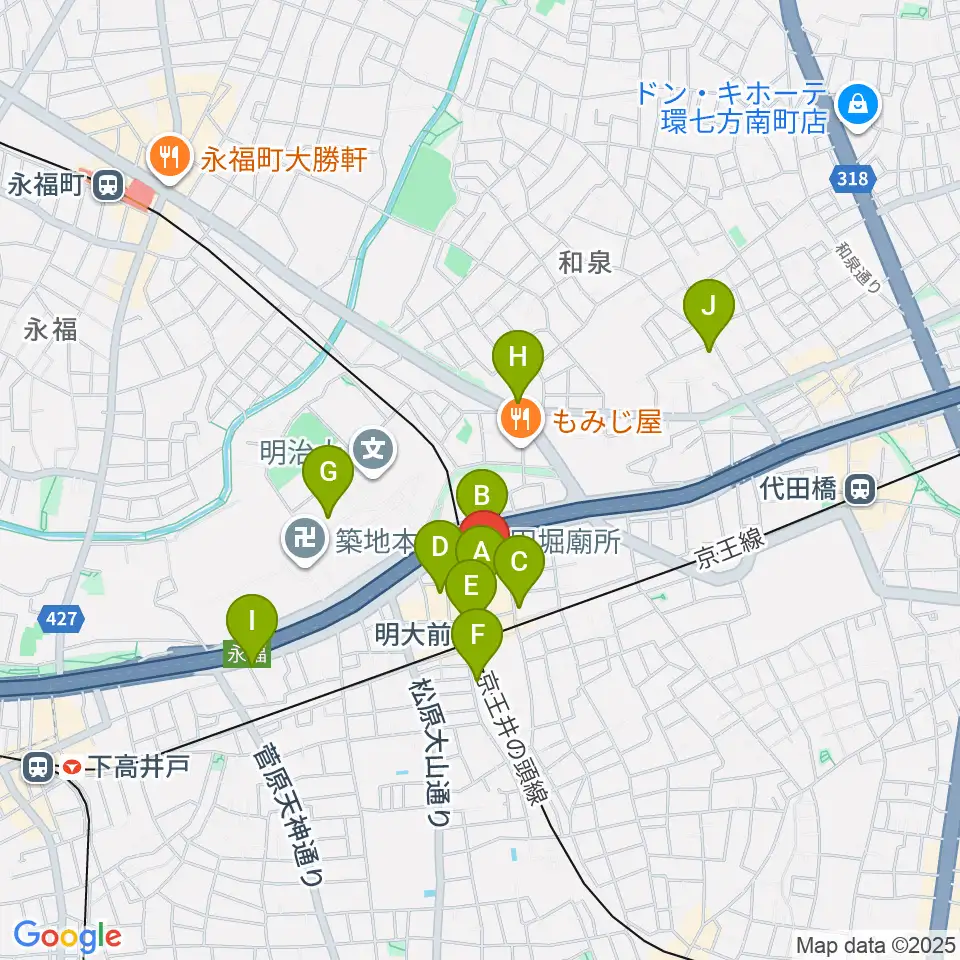 ハナムラ楽器周辺のコンビニエンスストア一覧地図