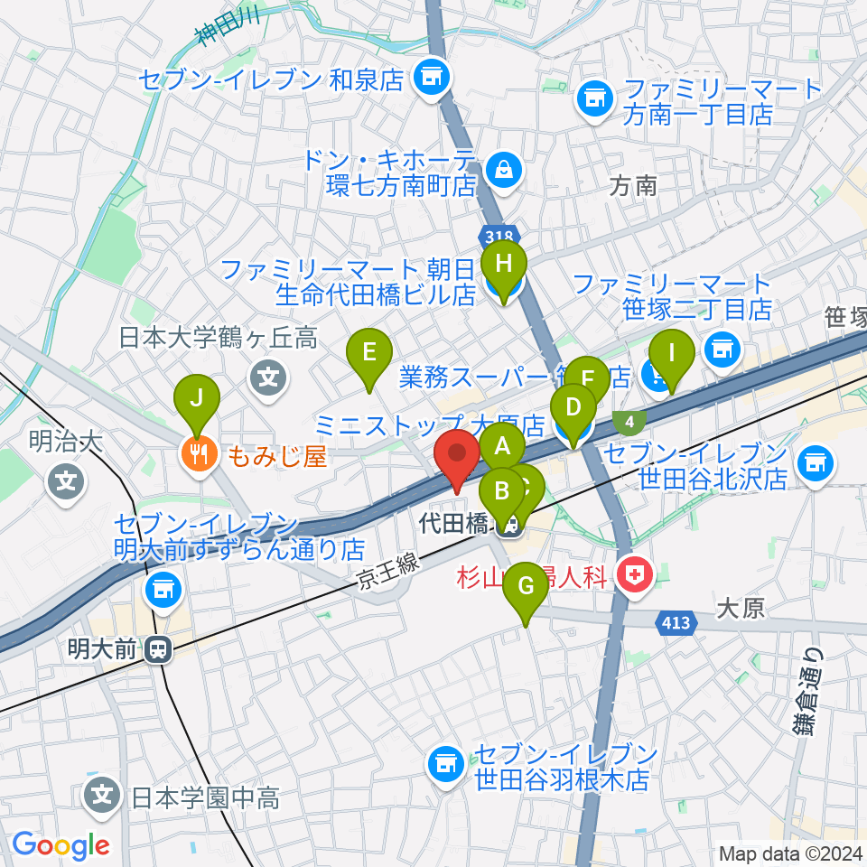 代田橋CHUBBY周辺のコンビニエンスストア一覧地図