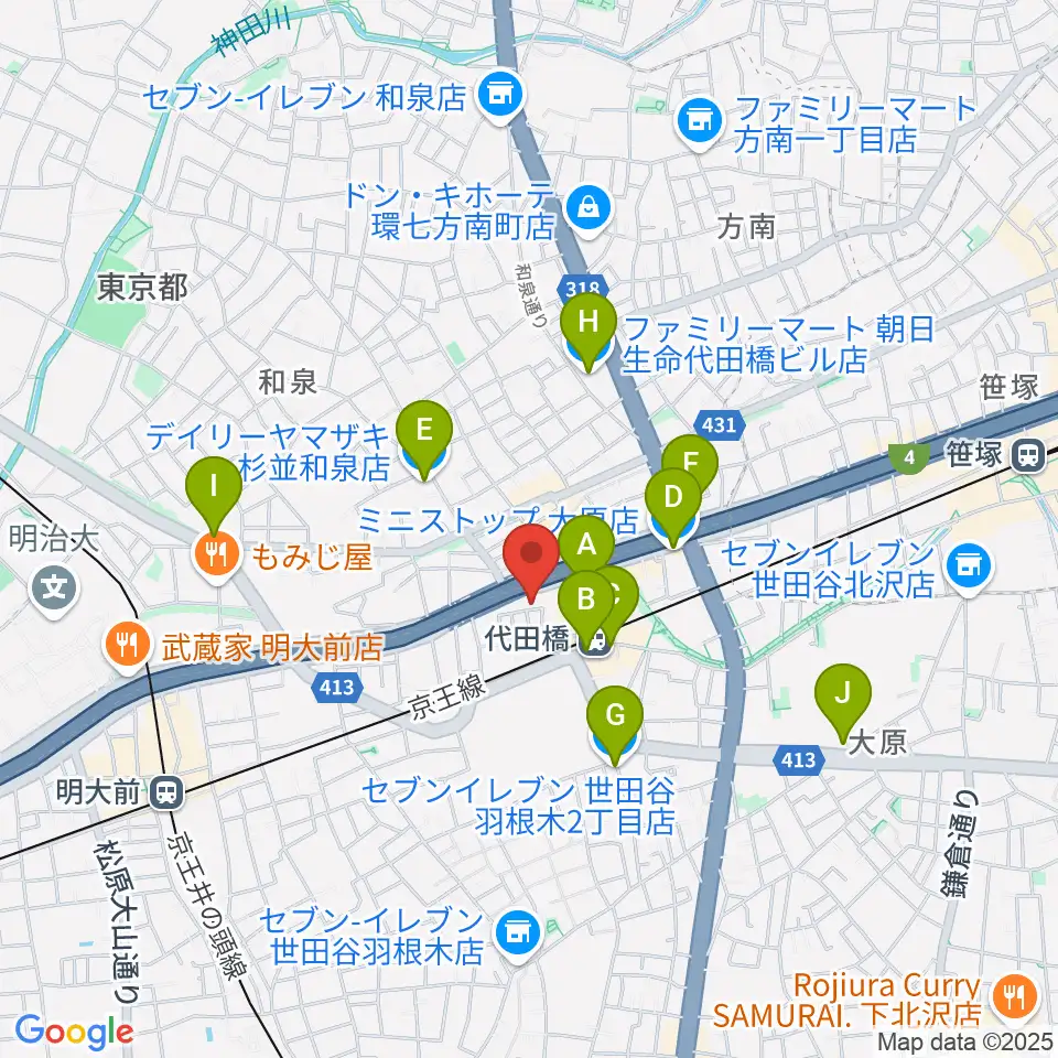 代田橋CHUBBY周辺のコンビニエンスストア一覧地図