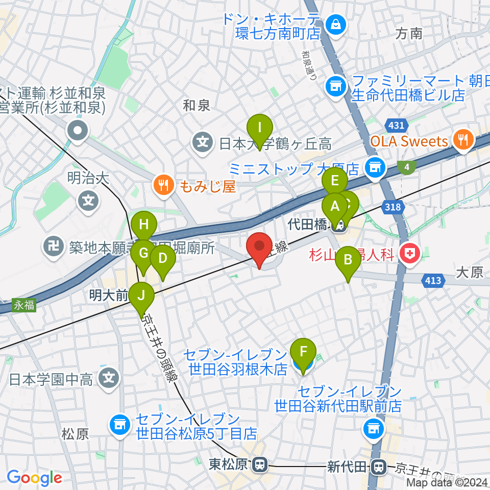 スタジオ・イヴ Stringraphy周辺のコンビニエンスストア一覧地図