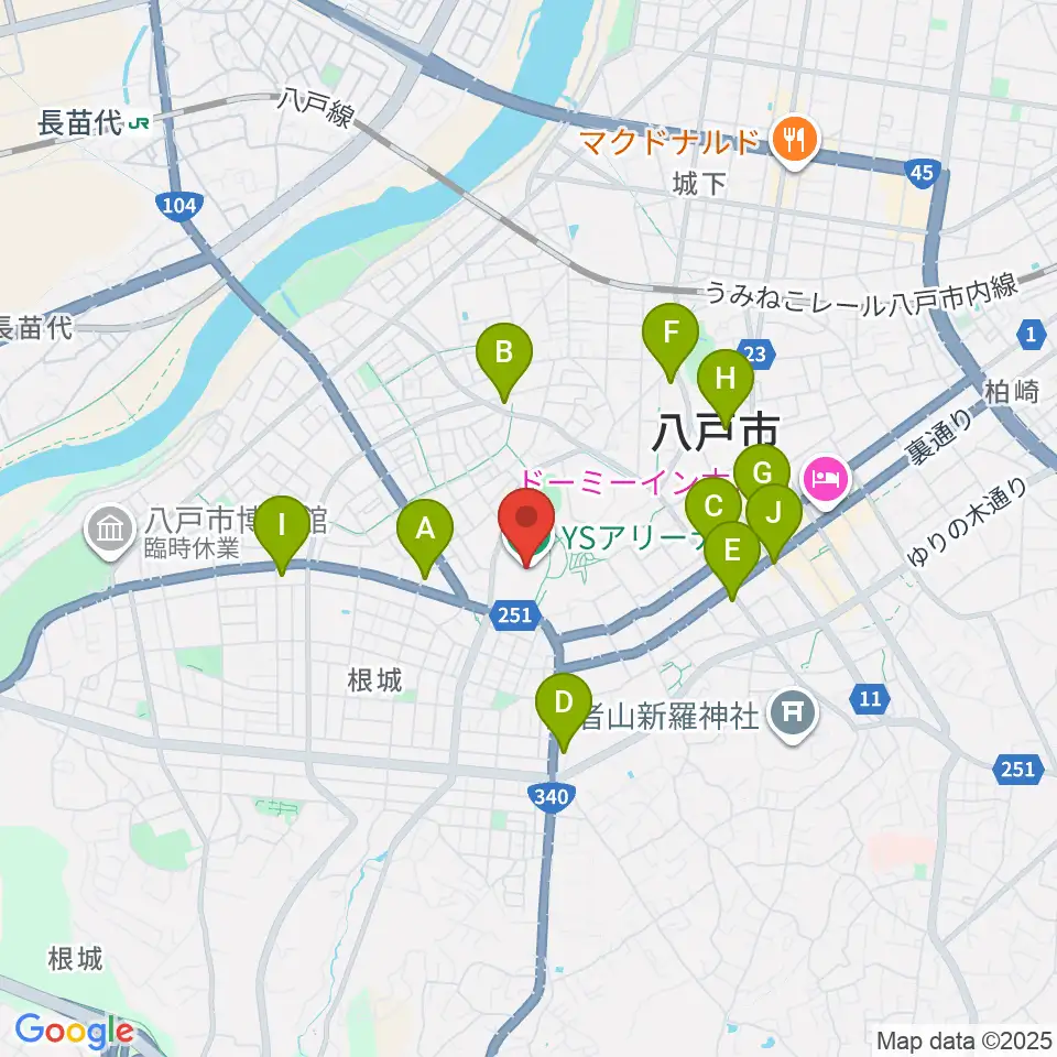 YSアリーナ八戸周辺のコンビニエンスストア一覧地図