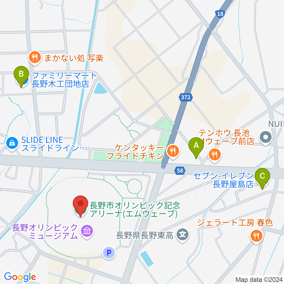 エムウェーブ周辺のコンビニエンスストア一覧地図