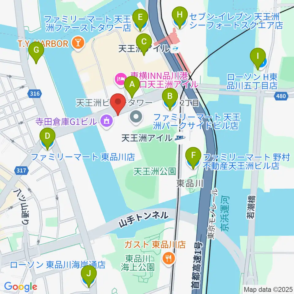 寺田倉庫G3-6F周辺のコンビニエンスストア一覧地図