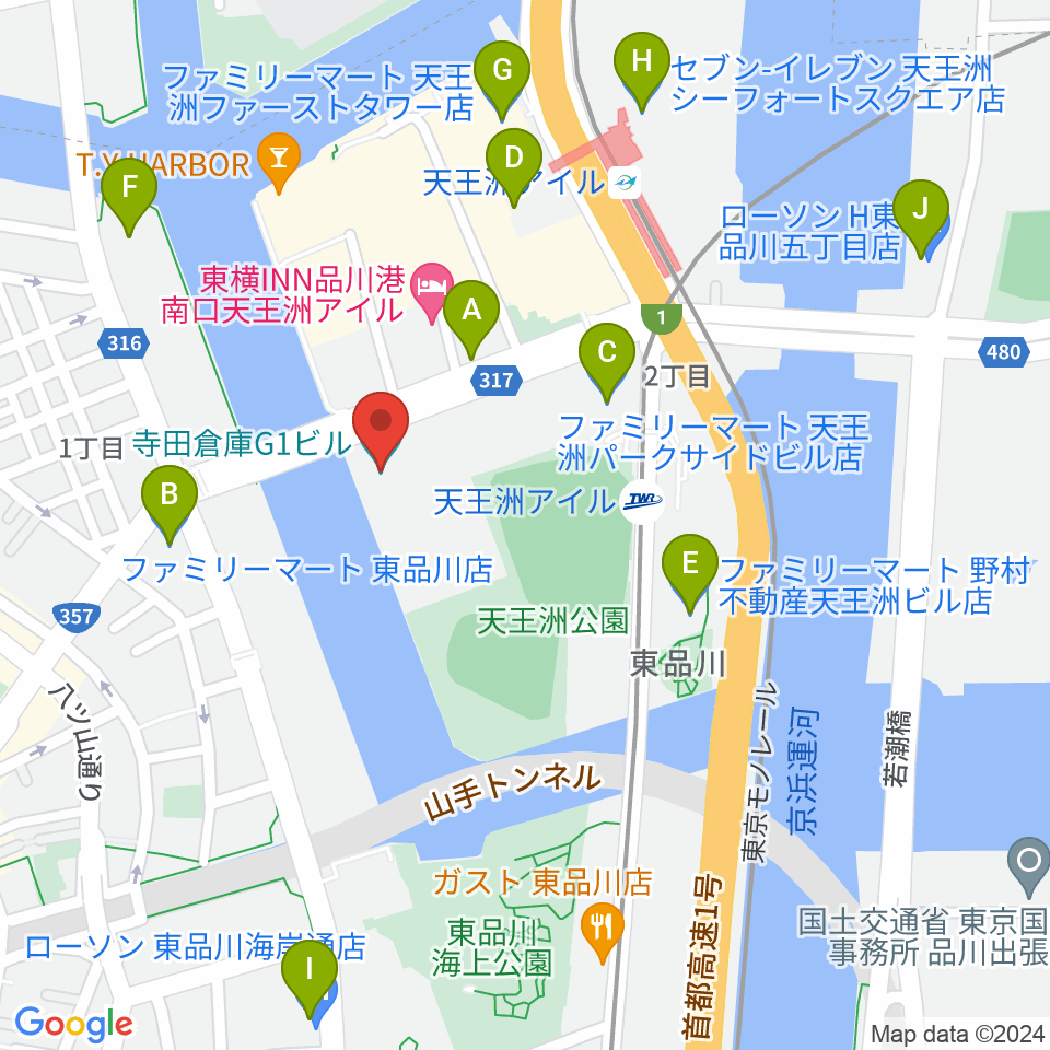 寺田倉庫G1-5F周辺のコンビニエンスストア一覧地図