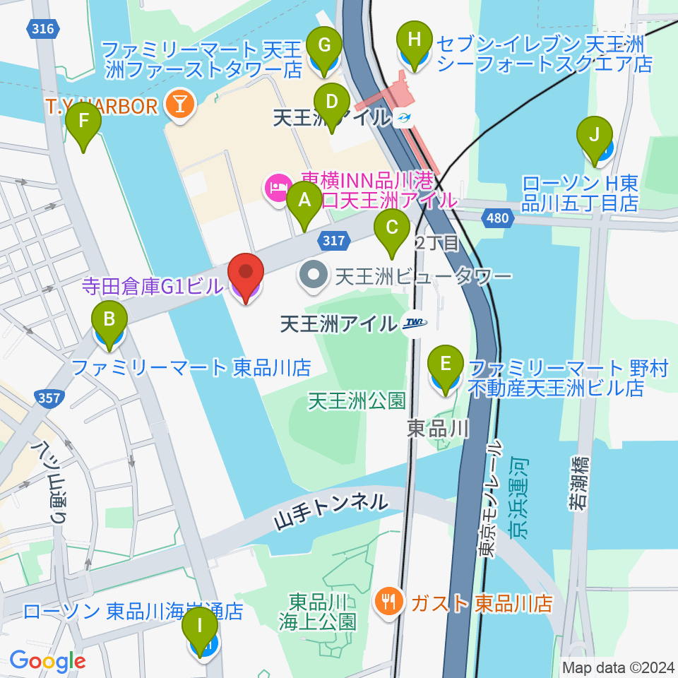 寺田倉庫G1-5F周辺のコンビニエンスストア一覧地図