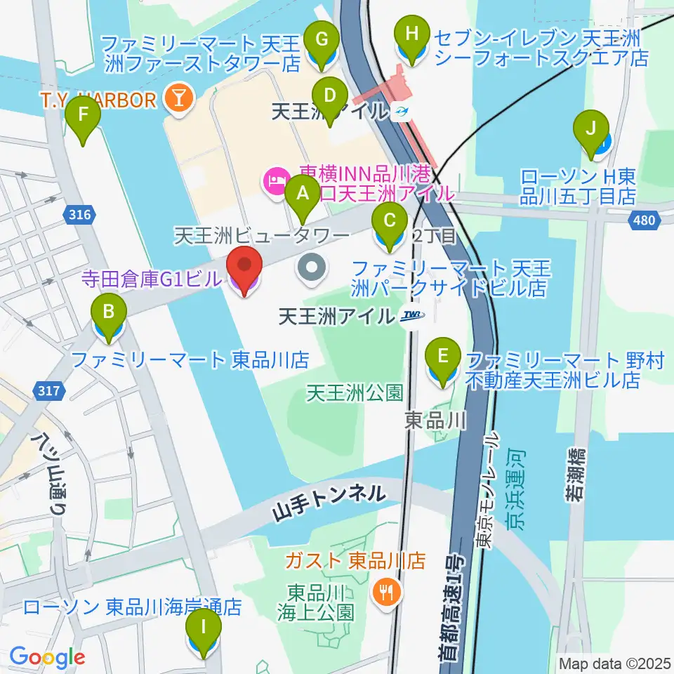 寺田倉庫G1-5F周辺のコンビニエンスストア一覧地図