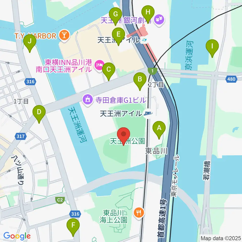 天王洲公園野球場周辺のコンビニエンスストア一覧地図