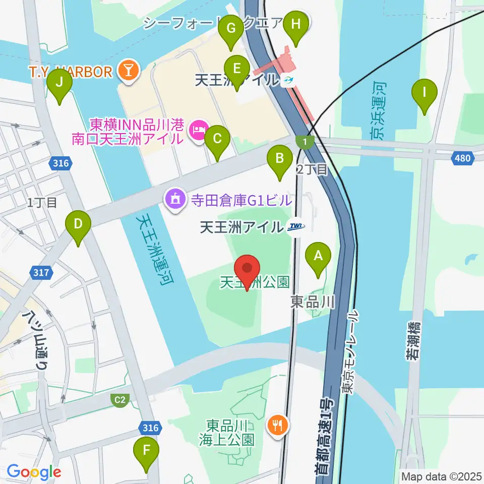 天王洲公園野球場周辺のコンビニエンスストア一覧地図