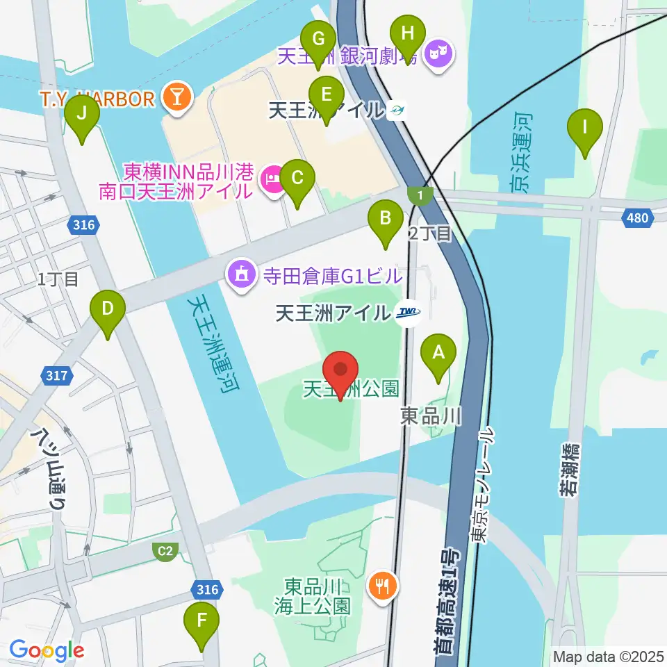 天王洲公園野球場周辺のコンビニエンスストア一覧地図