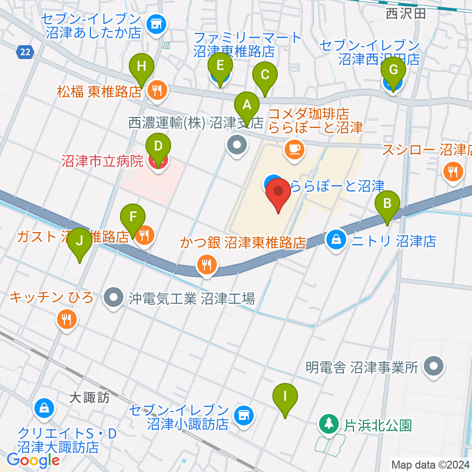 シネマサンシャインららぽーと沼津周辺のコンビニエンスストア一覧地図