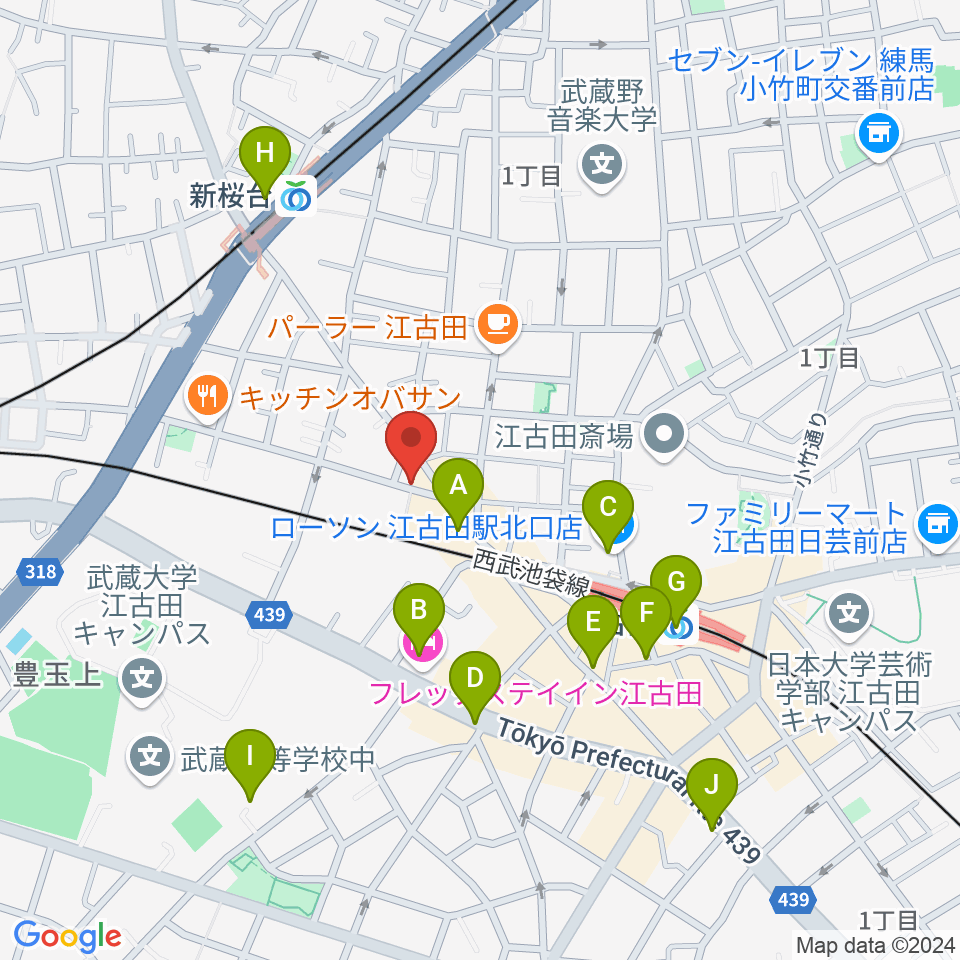 江古田管楽器修理工房周辺のコンビニエンスストア一覧地図