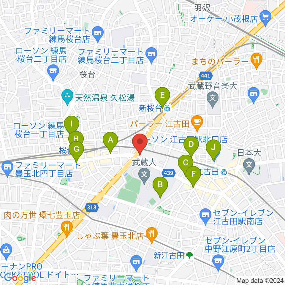 音楽教室ふわり 桜台校周辺のコンビニエンスストア一覧地図