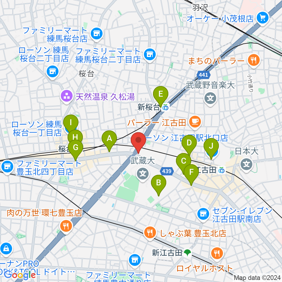 音楽教室ふわり 桜台校周辺のコンビニエンスストア一覧地図