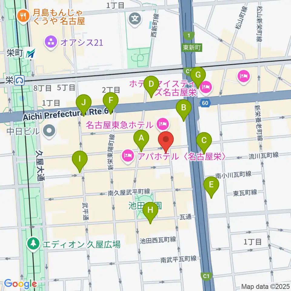 名古屋栄CIRCUS周辺のコンビニエンスストア一覧地図
