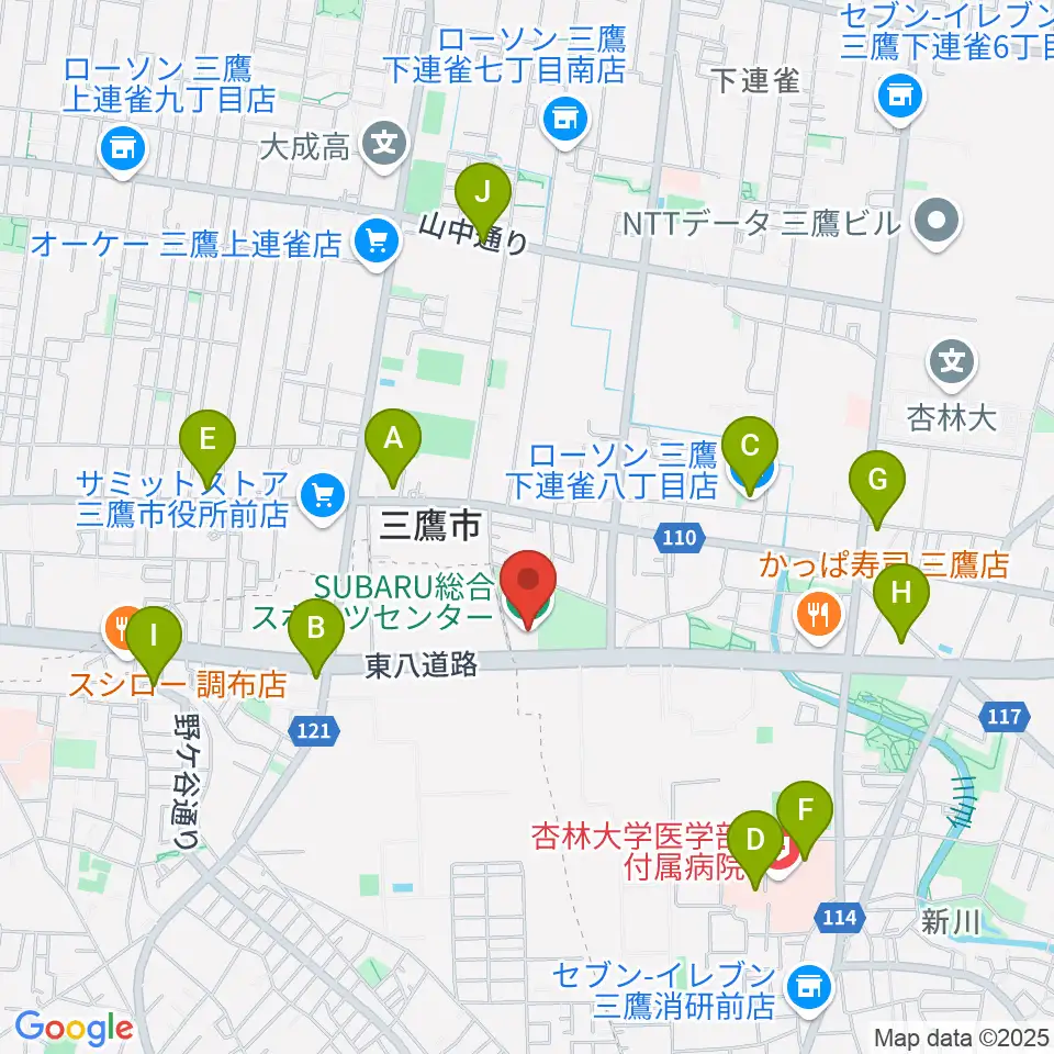 SUBARU総合スポーツセンター周辺のコンビニエンスストア一覧地図