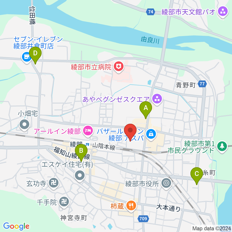 あやべ・日東精工アリーナ周辺のコンビニエンスストア一覧地図