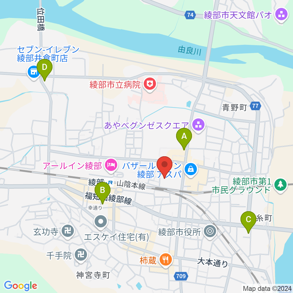 あやべ・日東精工アリーナ周辺のコンビニエンスストア一覧地図