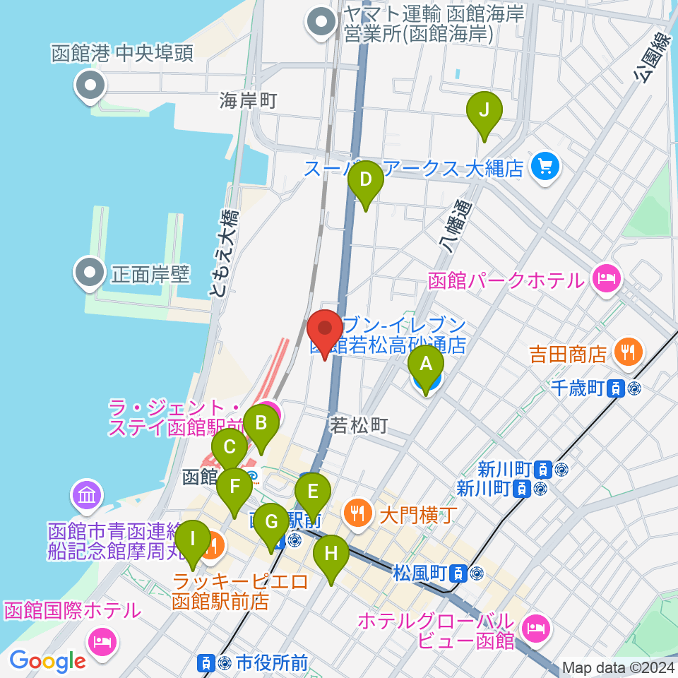 函館ARARA周辺のコンビニエンスストア一覧地図