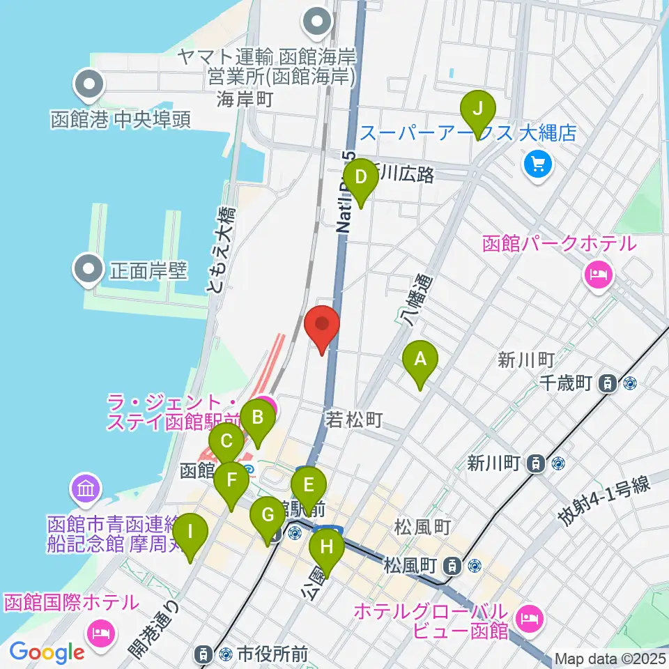 函館ARARA周辺のコンビニエンスストア一覧地図