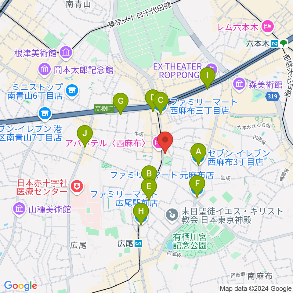 ユニプライベートスタジオ周辺のコンビニエンスストア一覧地図