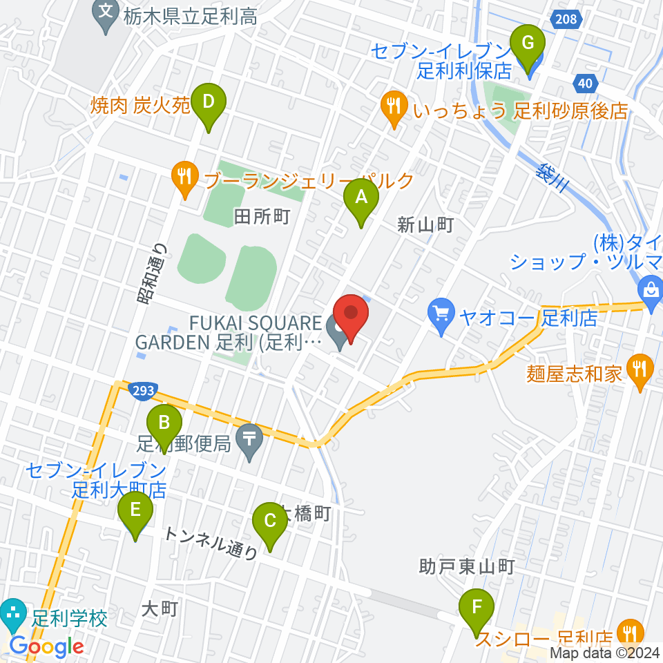 FUKAI SQUARE GARDEN 足利周辺のコンビニエンスストア一覧地図