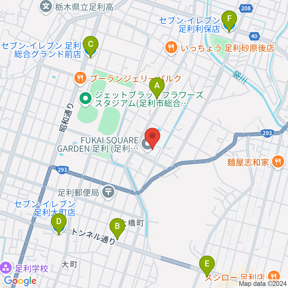 FUKAI SQUARE GARDEN 足利周辺のコンビニエンスストア一覧地図