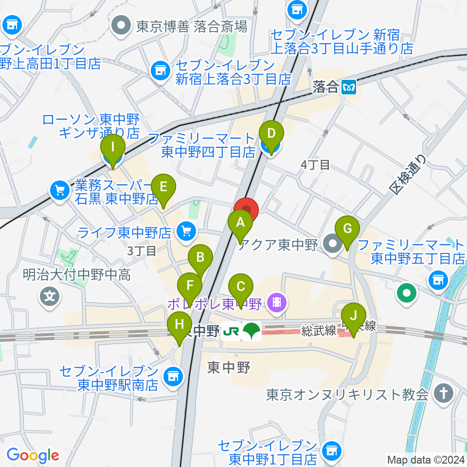 東中野ドラム周辺のコンビニエンスストア一覧地図