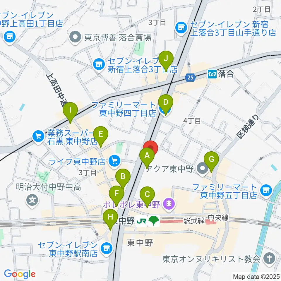 東中野ドラム周辺のコンビニエンスストア一覧地図