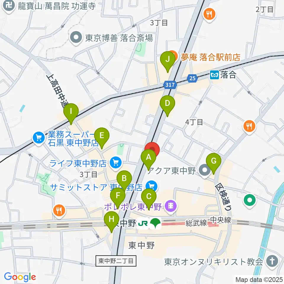 東中野ドラム周辺のコンビニエンスストア一覧地図