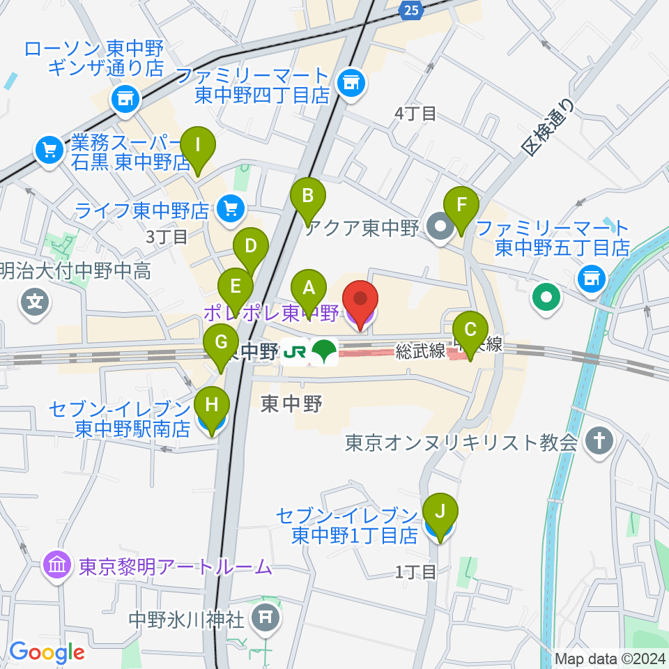 ポレポレ東中野周辺のコンビニエンスストア一覧地図