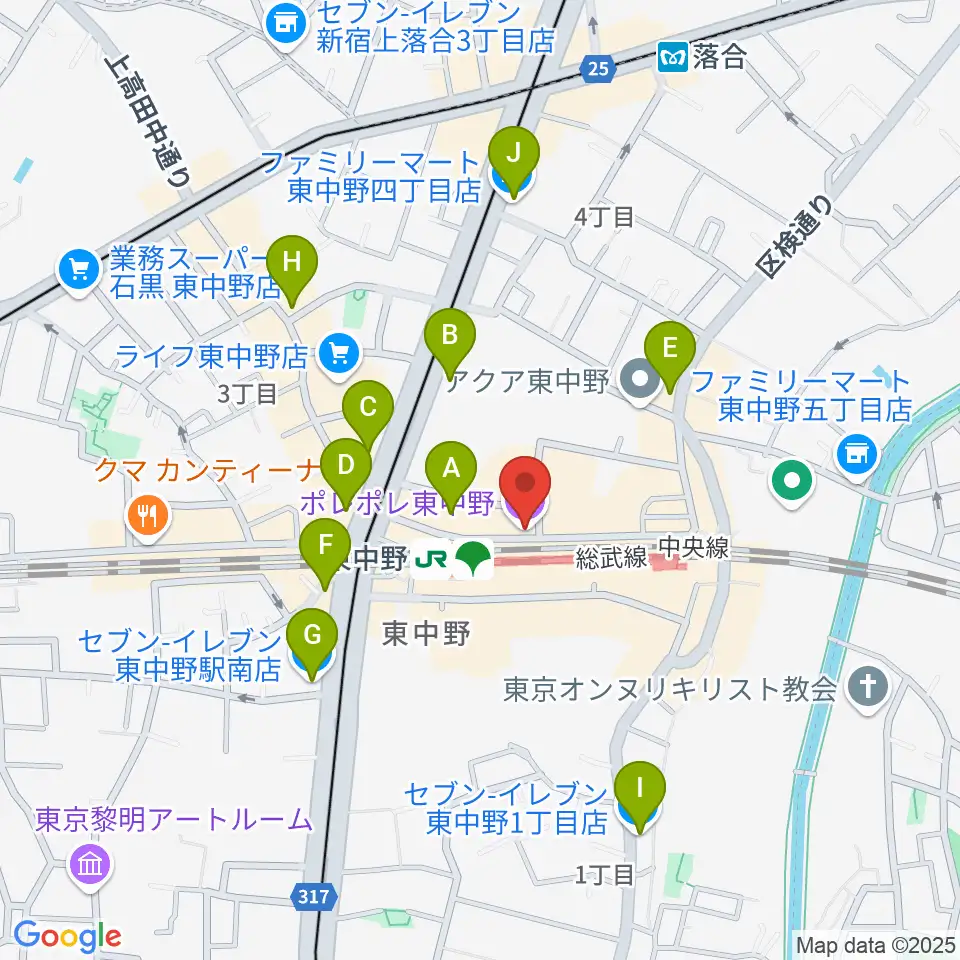 ポレポレ東中野周辺のコンビニエンスストア一覧地図