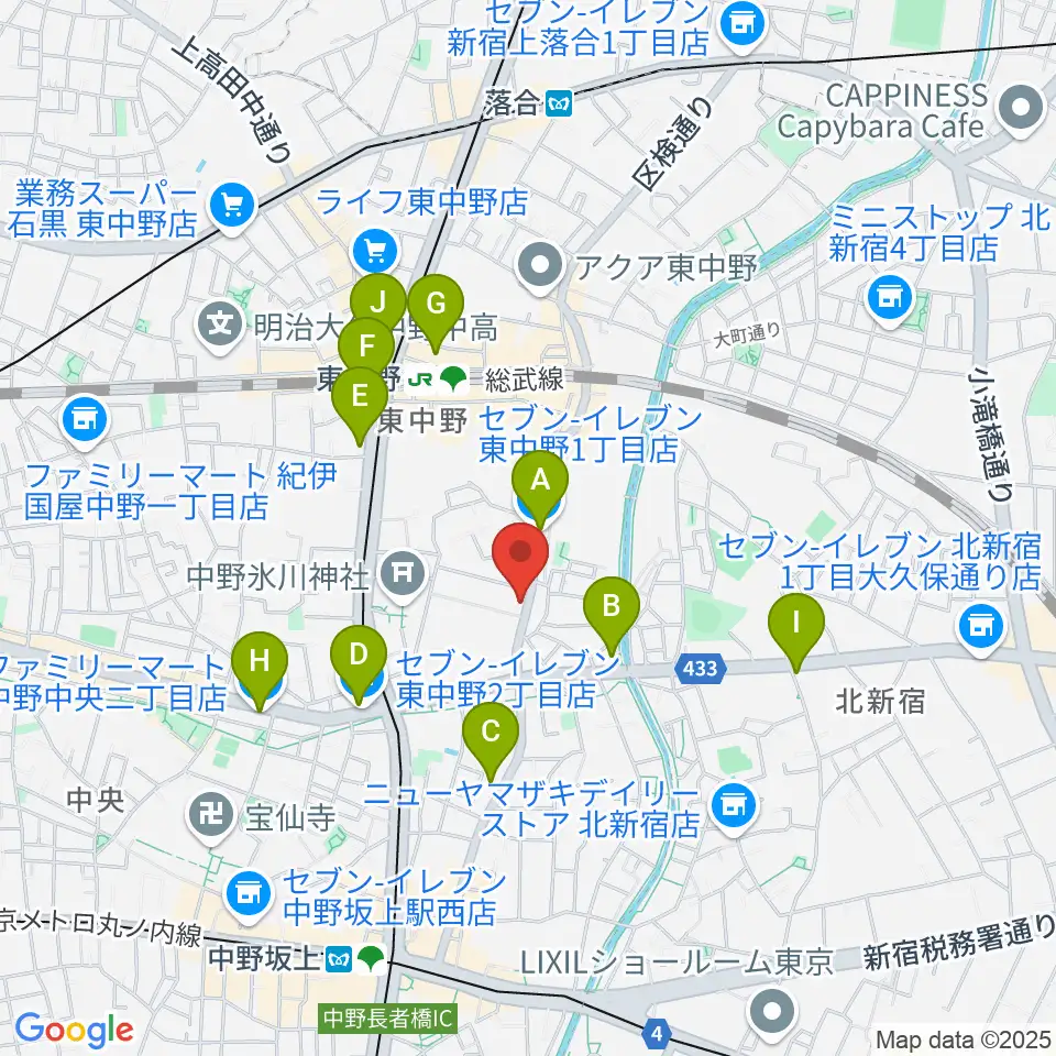 東中野バニラスタジオ周辺のコンビニエンスストア一覧地図