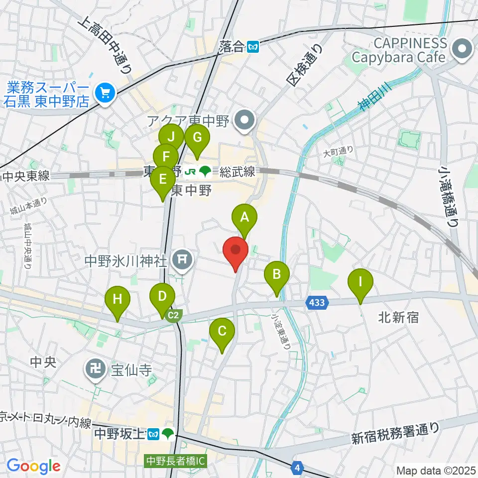 東中野バニラスタジオ周辺のコンビニエンスストア一覧地図