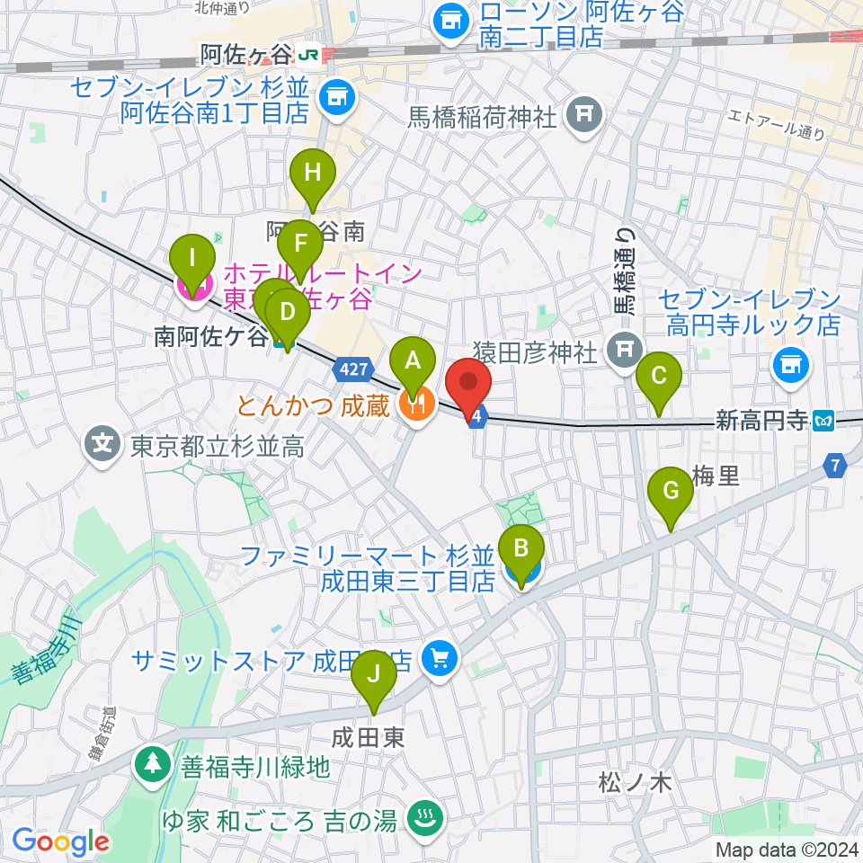 南阿佐ヶ谷ひつじ座周辺のコンビニエンスストア一覧地図