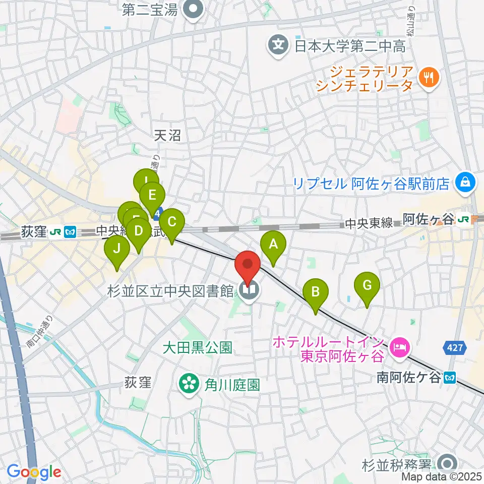 荻窪体育館周辺のコンビニエンスストア一覧地図