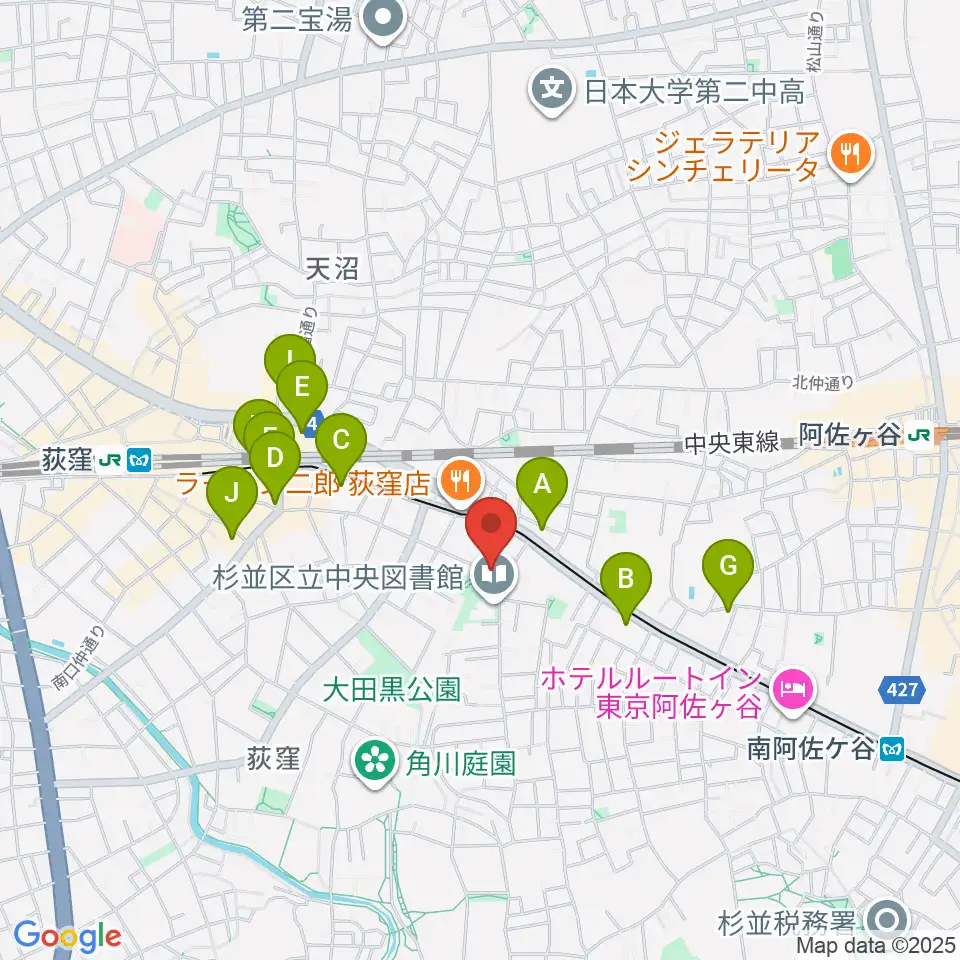 荻窪体育館周辺のコンビニエンスストア一覧地図