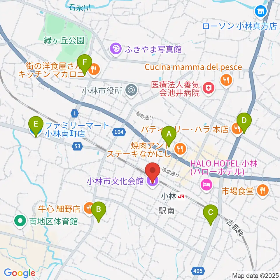 小林市文化会館周辺のコンビニエンスストア一覧地図