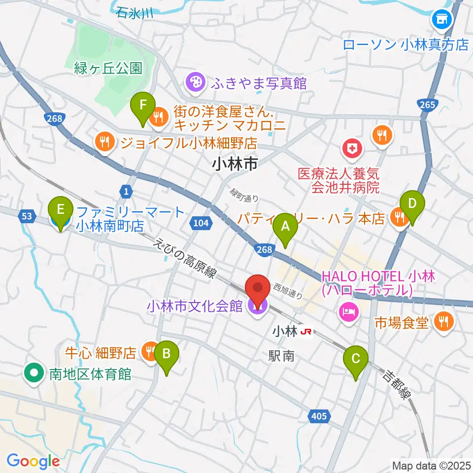 小林市文化会館周辺のコンビニエンスストア一覧地図
