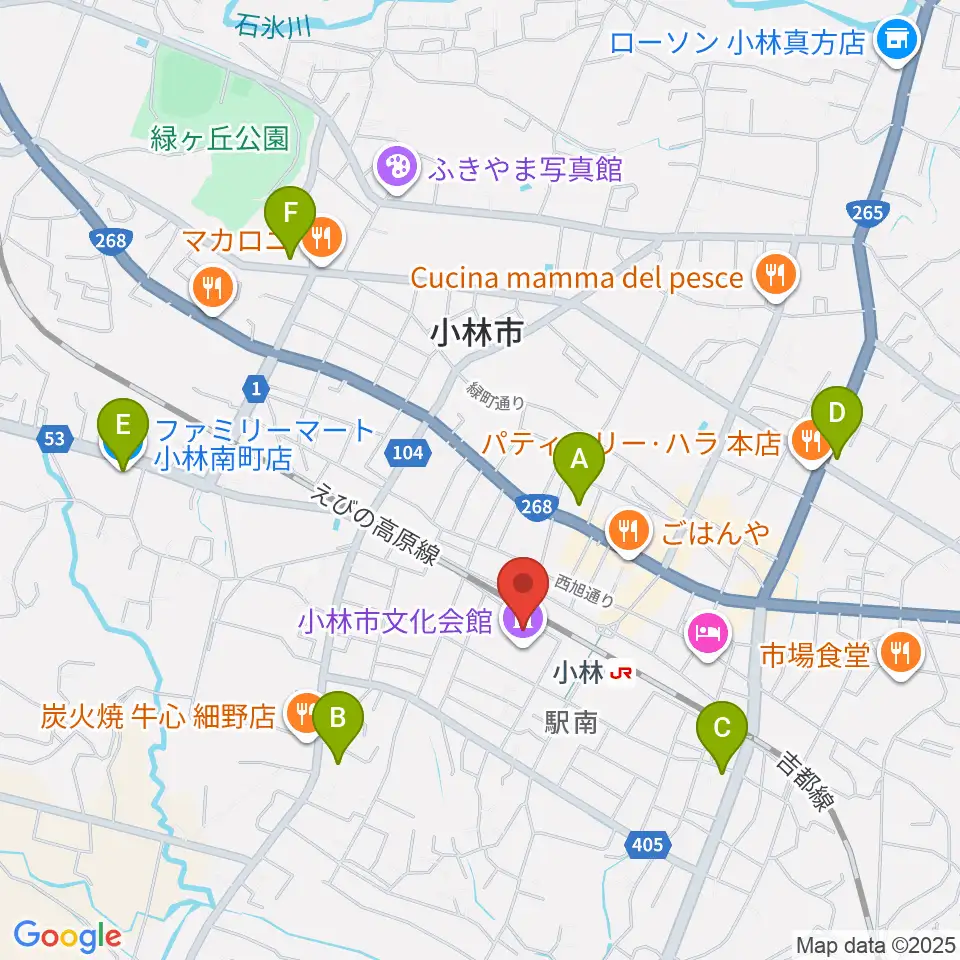 小林市文化会館周辺のコンビニエンスストア一覧地図