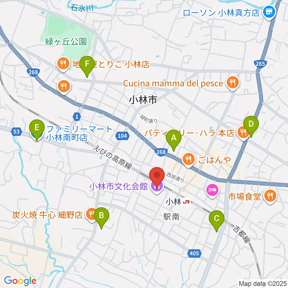 小林市文化会館周辺のコンビニエンスストア一覧地図