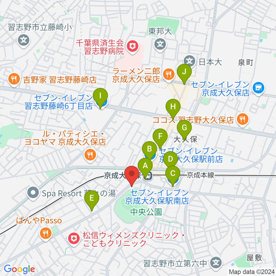 プラッツ習志野市民ホール周辺のコンビニエンスストア一覧地図