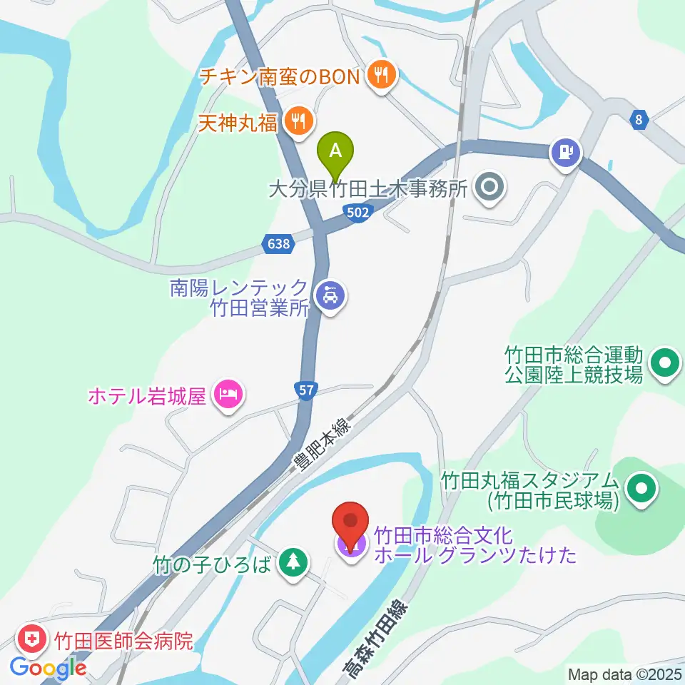 竹田市総合文化ホール グランツたけた周辺のコンビニエンスストア一覧地図