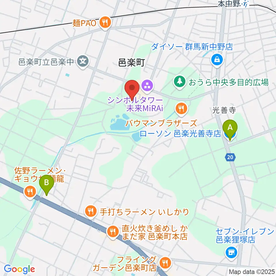 邑楽町中央公民館周辺のコンビニエンスストア一覧地図