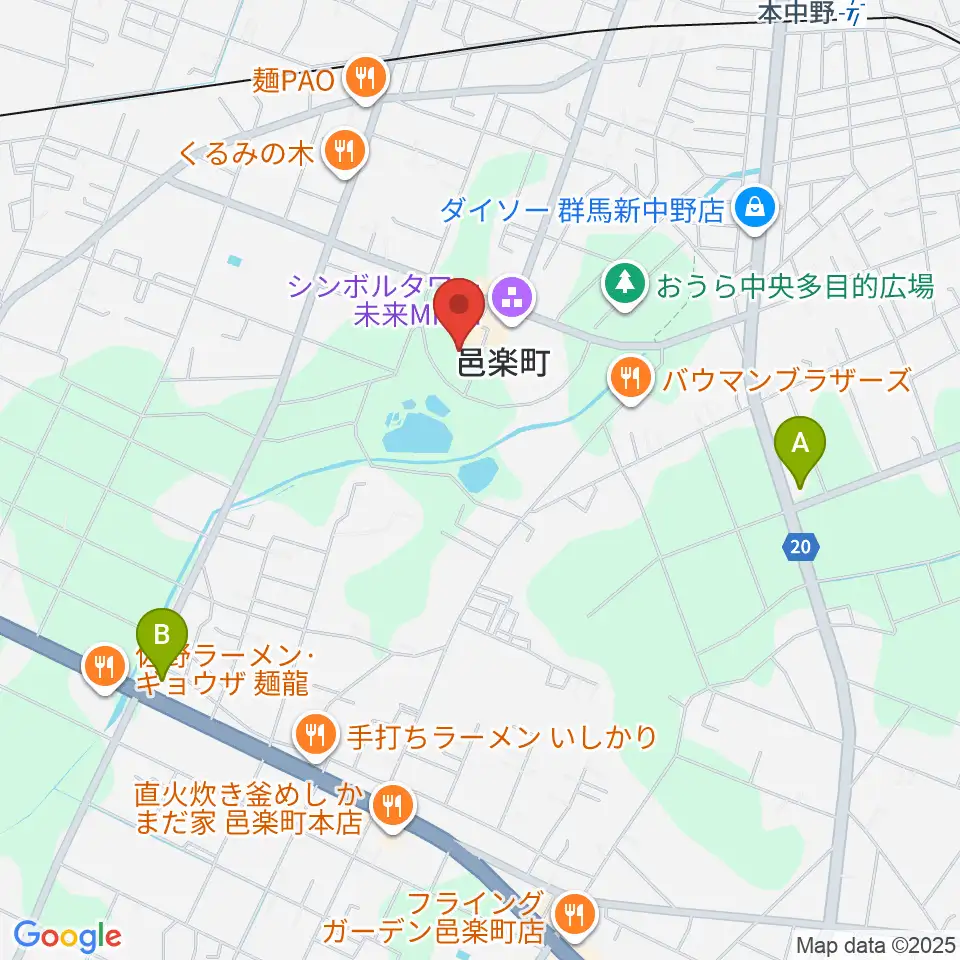 邑楽町中央公民館周辺のコンビニエンスストア一覧地図