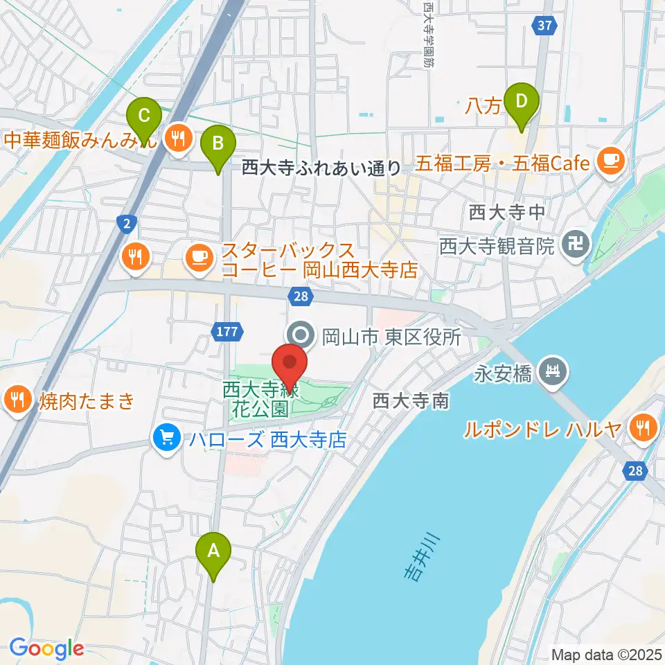 西大寺緑花公園・百花プラザ周辺のコンビニエンスストア一覧地図